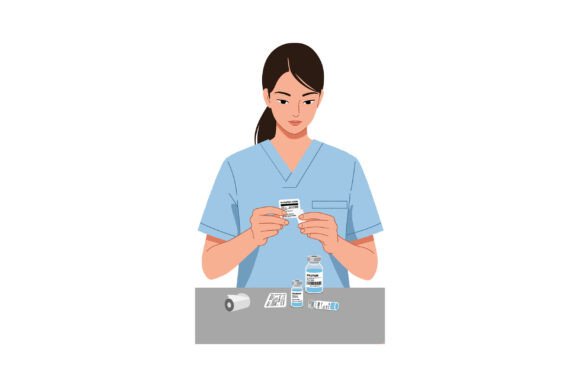 Female Nurse Preparing Medication with M