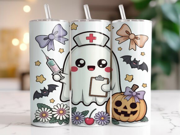 Halloween Cute Ghost Nurse Tumbler Wrap