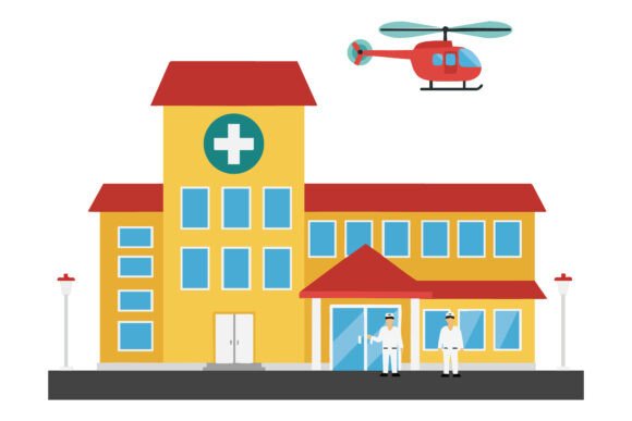 Hospital Building with Medical Staff and