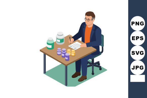 Man Sitting at Desk Filling Medical Form