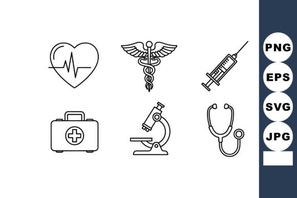 Medical Icons: Heartbeat, Microscope, Syringe