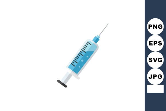 Medical Syringe with Blue Liquid Vaccine