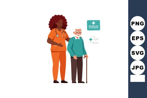 Nurse Assisting Elderly Man with Cane