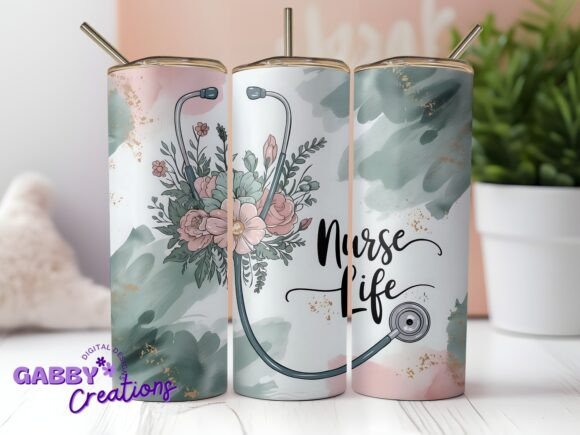 Nurse Life Floral 20 Oz Tumbler Wrap PNG