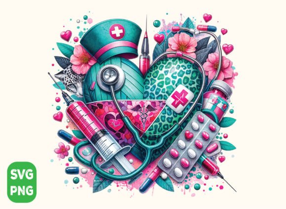 Retro Leopard Nurse PNG, Nurse Heart Png