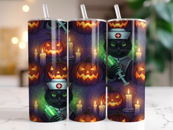 Spooky Nurse Cat 20oz Tumbler Wrap PNG