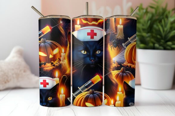 Spooky Nurse Cat Halloween Tumbler Wrap