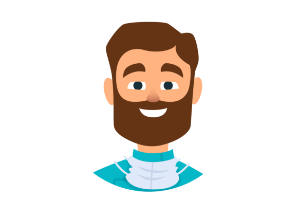 Surgeon Face Avatar. Medical Mask on Car
